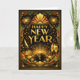 Cartão De Festividades Colorful Gold Art Deco Happy New Year