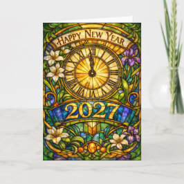 Cartão De Festividades Colorful Stained Glass Floral New Year 2027