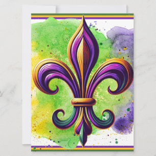 Cartão De Festividades Colorida Mardi Gras Fleur de lis