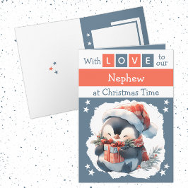 Cartão De Festividades Com amor sobrinho, cinza de pinguim, Natal