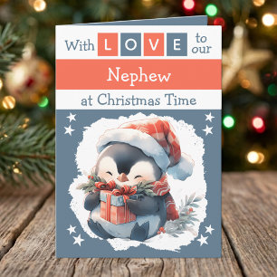 Cartão De Festividades Com amor sobrinho pinguim cinza Natal