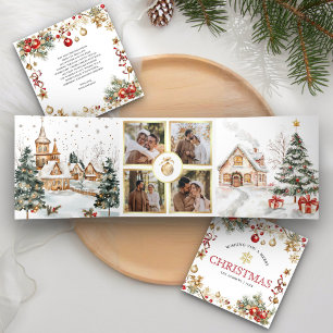Cartão De Festividades Com Dobra Tripla Aldeia Mágica de Inverno Festivo 4 Fotos Natal