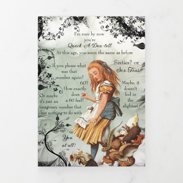 Cartão De Festividades Com Dobra Tripla Alice Tea Cup Sessenta Aniversário (Cobrir)