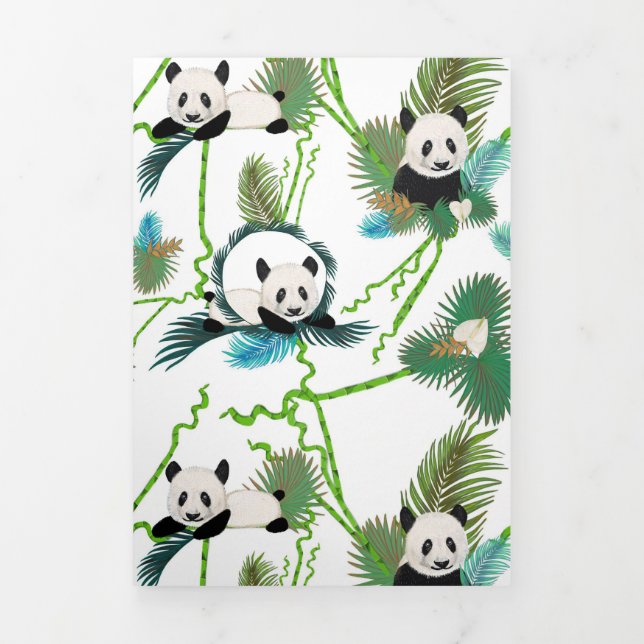 Cartão De Festividades Com Dobra Tripla Amante de Panda Bambu e Panda (Cobrir)