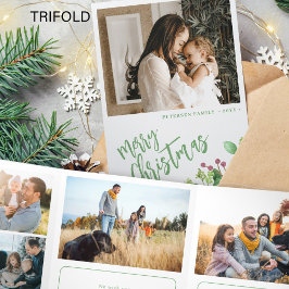 Cartão De Festividades Com Dobra Tripla Ano de revisão multifoto verde Feliz Natal