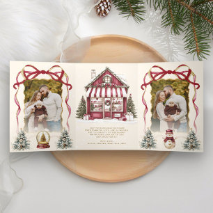 Cartão De Festividades Com Dobra Tripla Arco de Natal Burgundy Coquette Loja de Brinquedos