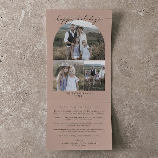 Cartão De Festividades Com Dobra Tripla Arco Moderno | Colagem de Fotos Salmon Happy Holid