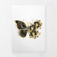 Borboleta Flor Dourada com Orquídea Preta