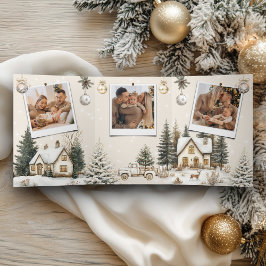Cartão De Festividades Com Dobra Tripla Cabanas Nevadas Vila de Inverno 4 Foto Natal