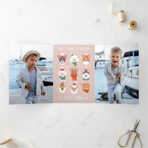 Cartão De Festividades Com Dobra Tripla Cães Felizes de Natal