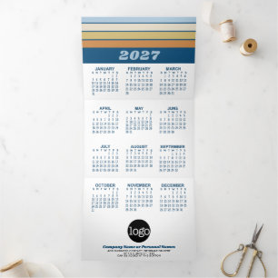 Cartão De Festividades Com Dobra Tripla Calendário 2027 com Logotipo Empresarial Pendurado