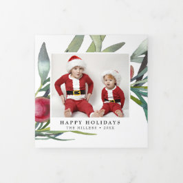Cartão De Festividades Com Dobra Tripla Cartão com fotos de Natal Holly Berries