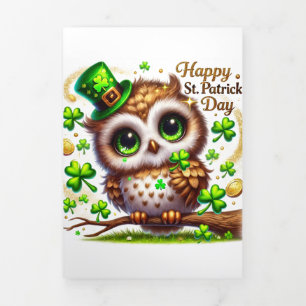 Cartão De Festividades Com Dobra Tripla Cartão de Dia de São Patrício bonito com coruja