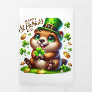 Cartão De Festividades Com Dobra Tripla Cartão de Dia de São Patrício bonito com Marmot