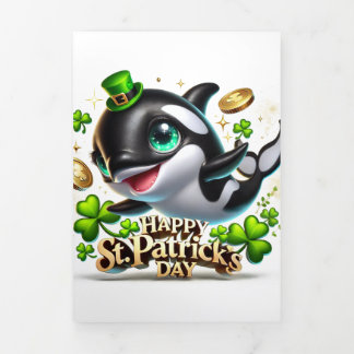 Cartão De Festividades Com Dobra Tripla Cartão de Dia de São Patrício bonito com Orca
