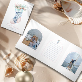 Cartão De Festividades Com Dobra Tripla Chinoiserie Seashell Natal Stocking 2-Foto