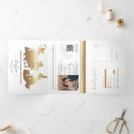 Cartão De Festividades Com Dobra Tripla Código QR Passaporte Destino Destino Casamento Mar
