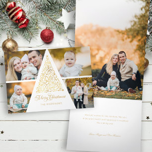 Cartão De Festividades Com Dobra Tripla Colagem de Fotografias da Dourada Árvore 4 Feliz N