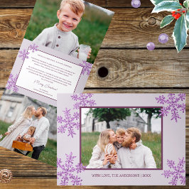 Cartão De Festividades Com Dobra Tripla Colagem de Fotografias de Snowflake Purple Glam El