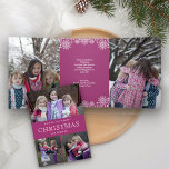 Cartão De Festividades Com Dobra Tripla Colagem de Fotos de Natal Pink Winter<br><div class="desc">Mande a sua família e os seus amigos um cartão de Natal cor-de-rosa fofo com as suas fotografias familiares favoritas.</div>