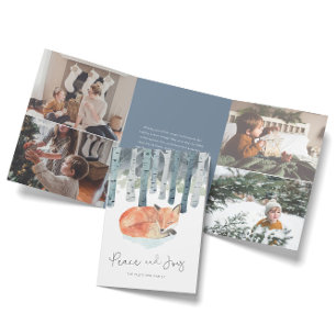 Cartão De Festividades Com Dobra Tripla Colagem de Fotos de Raposa de Inverno