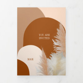 Cartão De Festividades Com Dobra Tripla Design de Casamento de grama e Arches