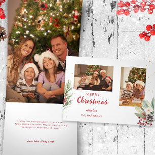 Cartão De Festividades Com Dobra Tripla Duas Fotos Botânicas De Natal Com Aquarela Moderna