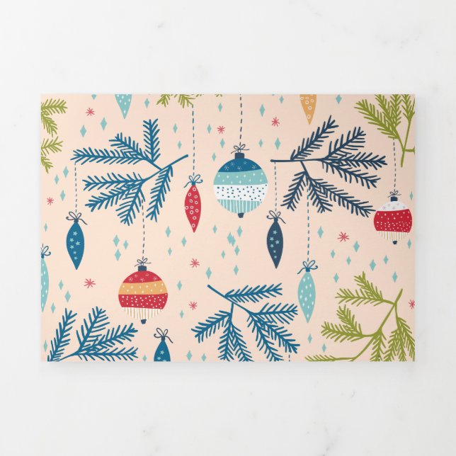 Cartão De Festividades Com Dobra Tripla Enfeites de natal antigos moídos pendurados em árv (Cobrir)