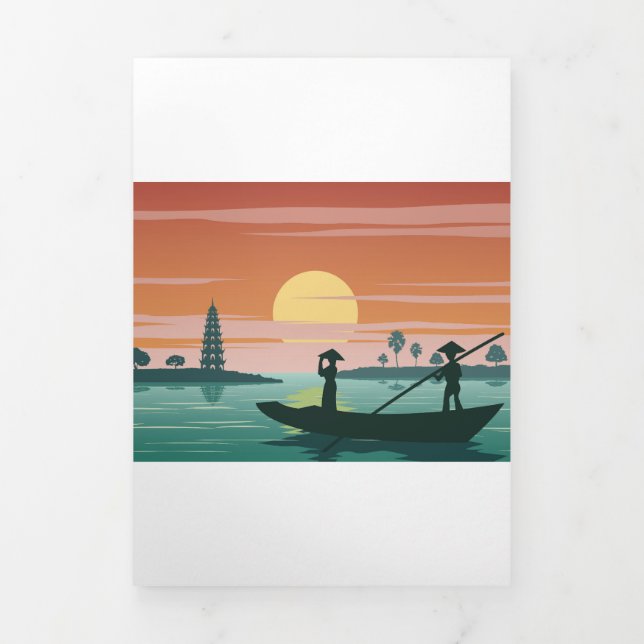 Cartão De Festividades Com Dobra Tripla Famoso pagode Vietnã (Cobrir)