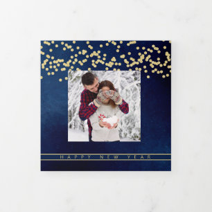 Cartão De Festividades Com Dobra Tripla Feliz Ano Novo Colagem de Fotos da Família Navy e