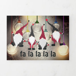 Cartão De Festividades Com Dobra Tripla Feliz Natal Gnomos e Luzes fa la la la la la