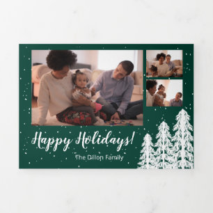 Cartão De Festividades Com Dobra Tripla Feriado 6-Foto da Floresta de Pinheiros Verdes Sno