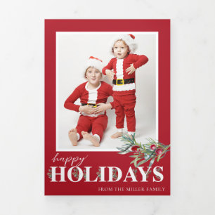 Cartão De Festividades Com Dobra Tripla Férias Felizes de Natal Trifold Foto Christmas 