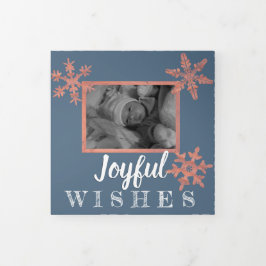 Cartão De Festividades Com Dobra Tripla Floco de neve russo azul moderno Festivo 3 Foto