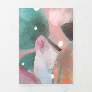 Cartão De Festividades Com Dobra Tripla Flores Abstratas Aquarela 1