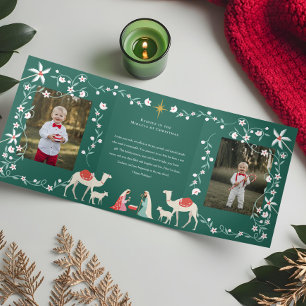 Cartão De Festividades Com Dobra Tripla Foto da Cena Religiosa de Natal