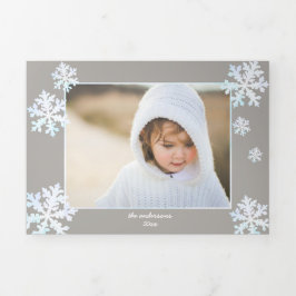 Cartão De Festividades Com Dobra Tripla Foto de Natal 5 elegante, Opal Branco Floco de Nev