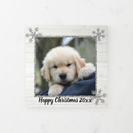 Cartão De Festividades Com Dobra Tripla Foto de Natal Russo Silver Snowflake 4