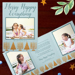Cartão De Festividades Com Dobra Tripla Foto Elegante 3 de Azul Dourado de feliz<br><div class="desc">Cartões de natal triplos personalizados do luxo neste falso ouro e FELIZ azul FELIZMENTE TUDO, com três fotos, é uma maneira elegante de enviar alegria de férias este ano. Uma fileira de ouro falso Hanukkah Menoras e um tom de ouro correspondente a árvores de Natal ao longo da base desses...</div>