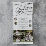 Cartão De Festividades Com Dobra Tripla Foto Romântica de Natal Feliz<br><div class="desc">Este romântico cartão de Natal multifalso e alegre, com três vezes, é o ano simples perfeito em cartões de natal de revisão. O clássico design moderno apresenta espirais ricos e turbilhões brancos com magnífica e elegante tipografia à mão. Personalize o seu cartão triplo com 7 fotografias, um boletim informativo da...</div>