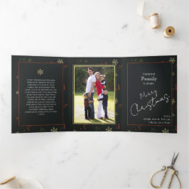 Cartão De Festividades Com Dobra Tripla Fotos Personalizadas de Família Natal Rústico