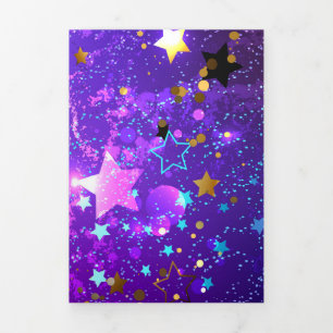 Cartão De Festividades Com Dobra Tripla Fundo de papel alumínio roxo com estrelas