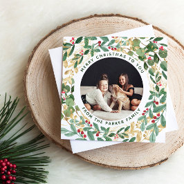 Cartão De Festividades Com Dobra Tripla Gilded Greenery White | Natal multifotográfico
