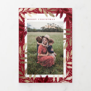 Cartão De Festividades Com Dobra Tripla Gold Foil Branches Feliz Natal 5 Foto