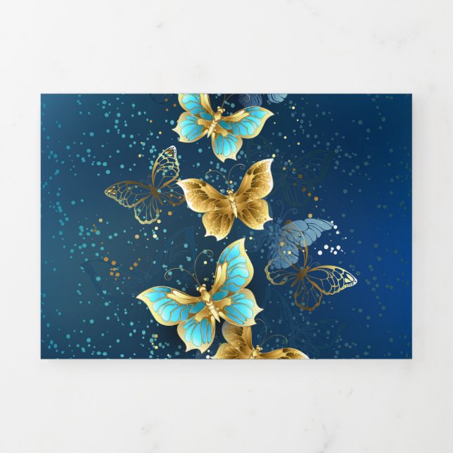 Cartão De Festividades Com Dobra Tripla Golden butterflies (Cobrir)