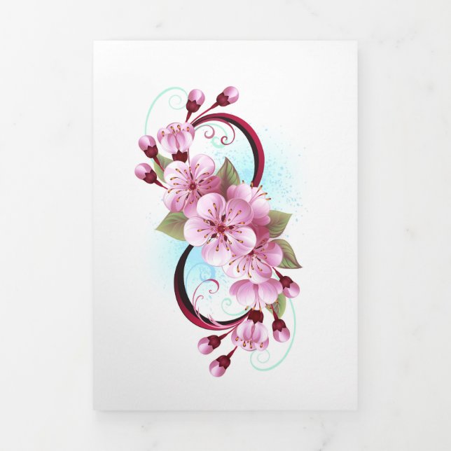 Cartão De Festividades Com Dobra Tripla Infinidade com Flores de Flor Sakura (Cobrir)