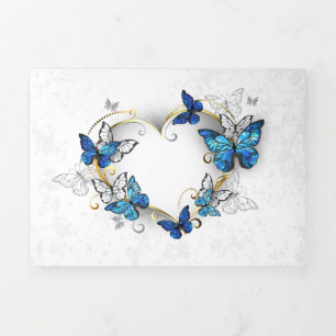 Cartão De Festividades Com Dobra Tripla Jewelry Heart with Butterflies Morpho