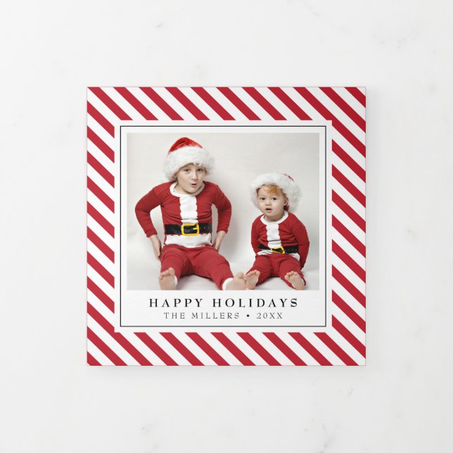 Cartão De Festividades Com Dobra Tripla Jolly Stripes Cartão com fotos de Férias de Natal (Cobrir)