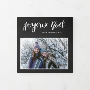 Cartão De Festividades Com Dobra Tripla Joyeux Noel   Vintage Multi-Foto do Chalkboard
