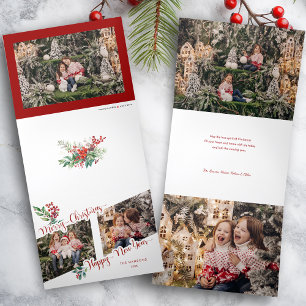 Cartão De Festividades Com Dobra Tripla Legal Caligrafia de Natal Holly 2-Foto